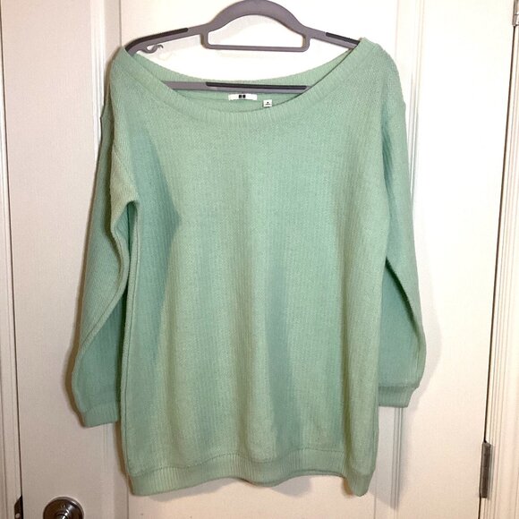 Uniqlo Women's Long Sweater Mint Green Size M Boat Neck Baggy Oversized Comfy - Picture 1 of 10